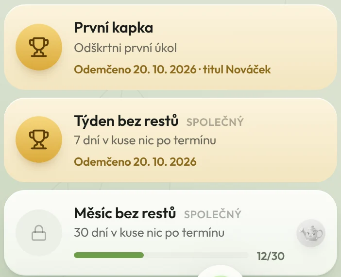 Seznam úspěchů: První kapka, Týden bez restů