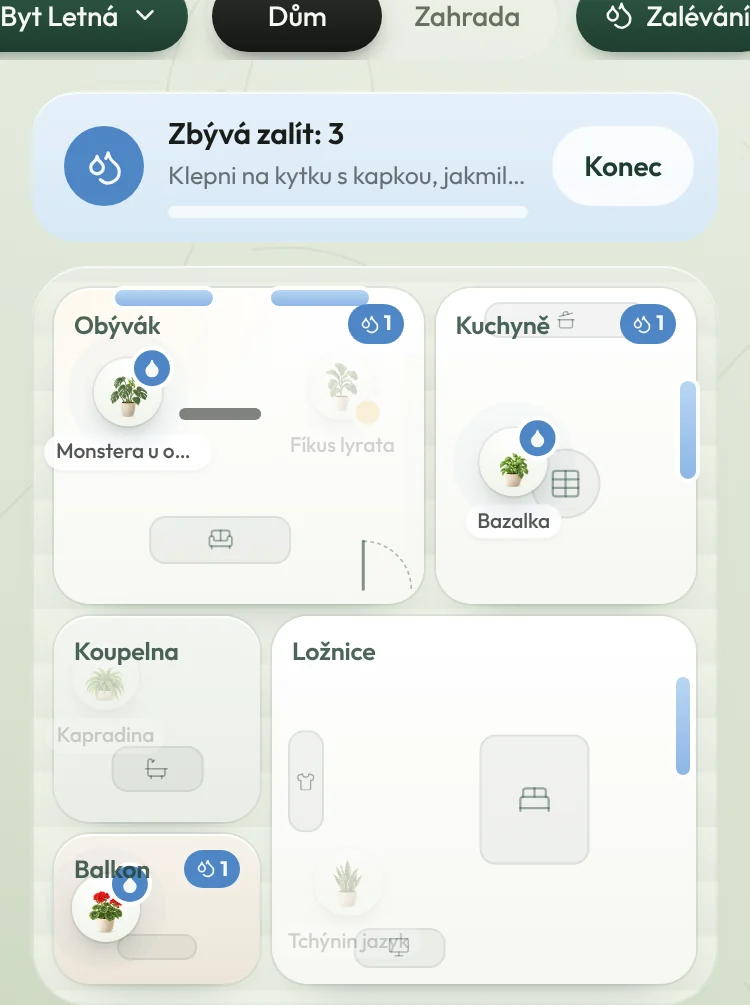 Zalévání v mapě: zbývá zalít 3